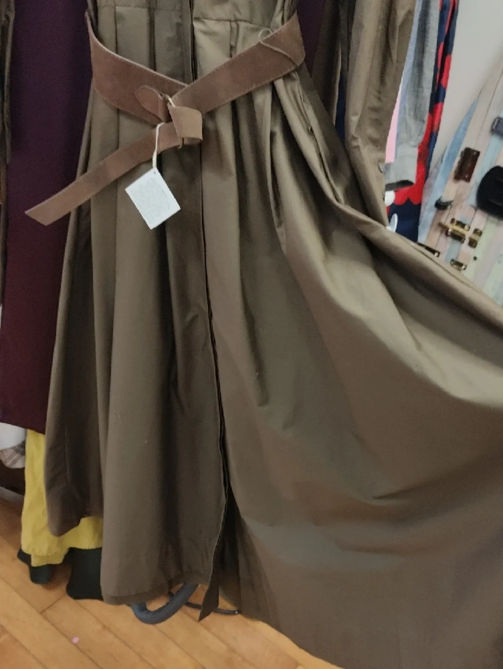 Zara Brown Long-Sleeve Belted Shirt Dress - Picture 8 of 9